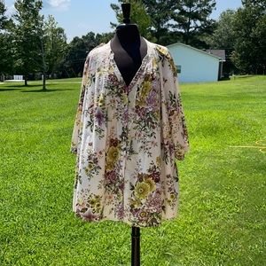 Denim 24/7 Beige Floral Print Top